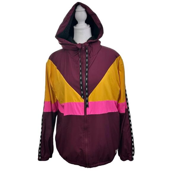 PINK Victoria's Secret Sherpa Lined Hooded Color Block Jacket Oversized Size XS - Picture 1 of 10